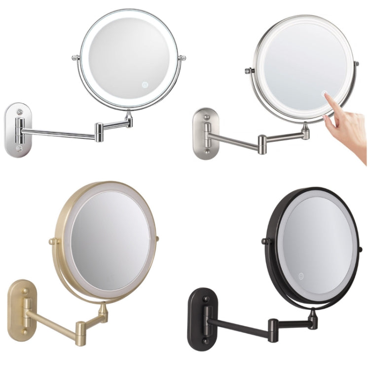 8 Inch Wall-Mounted Double-Sided Makeup Mirror LED Three-Tone Light Bathroom Mirror, Colour:Battery Model Silver(Five Times Magnification) - Mirror by PMC Jewellery | Online Shopping South Africa | PMC Jewellery