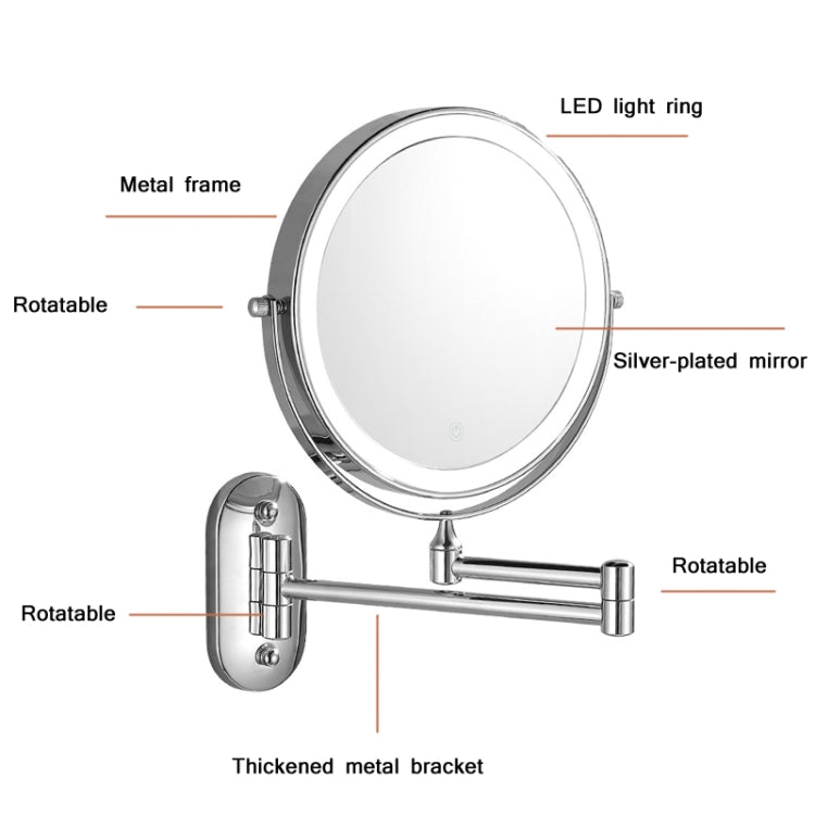 8 Inch Wall-Mounted Double-Sided Makeup Mirror LED Three-Tone Light Bathroom Mirror, Colour:USB Charging Matte Nickel Color(Ten Times Magnification) - Mirror by PMC Jewellery | Online Shopping South Africa | PMC Jewellery