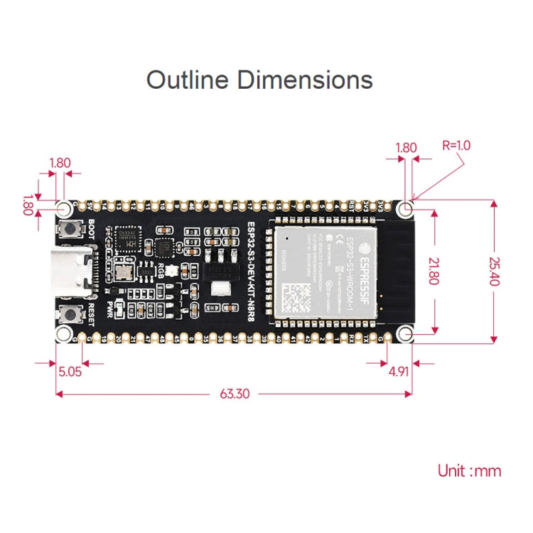 Waveshare ESP32-S3 Microcontroller 2.4GHz Wi-Fi Development Board ESP32-S3-WROOM-1-N8R8 Module Standard Ver. With Pinheader - Arduino Nucleo Accessories by Waveshare | Online Shopping South Africa | PMC TechLife | Buy Now Pay Later Mobicred