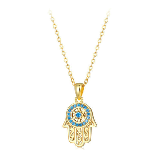 Fatima Guardian S925 Sterling Silver Necklace Female Zircon Necklace (Gold) - Necklaces & Pendants by PMC Jewellery | Online Shopping South Africa | PMC Jewellery