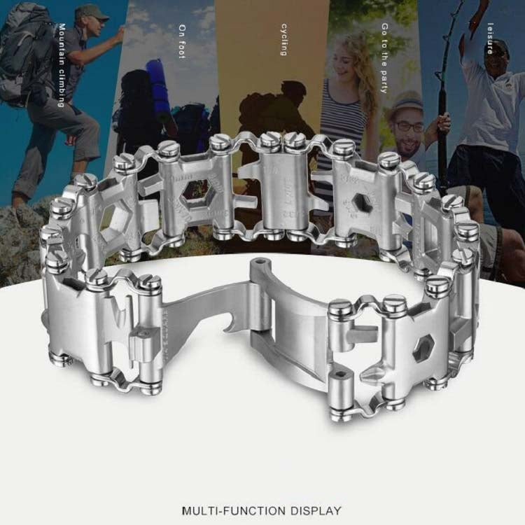 Multifunctional Stainless Steel Outdoor Survive Tool Bracelet for Men(Wide Silver) - Emergency Tools by PMC TechLife | Online Shopping South Africa | PMC TechLife | Buy Now Pay Later Mobicred
