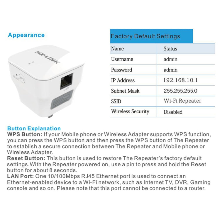 PIXLINK WR12 300Mbps WIFI Signal Amplification Enhanced Repeater, Plug Type:AU Plug - free shipping - PMC TechLife - Order now!
