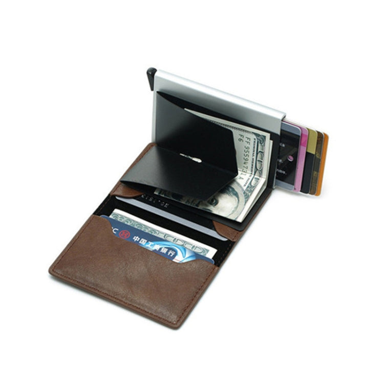 Automatic Elastic Card Type Anti-magnetic RFID Anti-theft Retro Card Package Universal Leather Metal Wallet(Black) - free shipping - PMC TechLife - Order now!