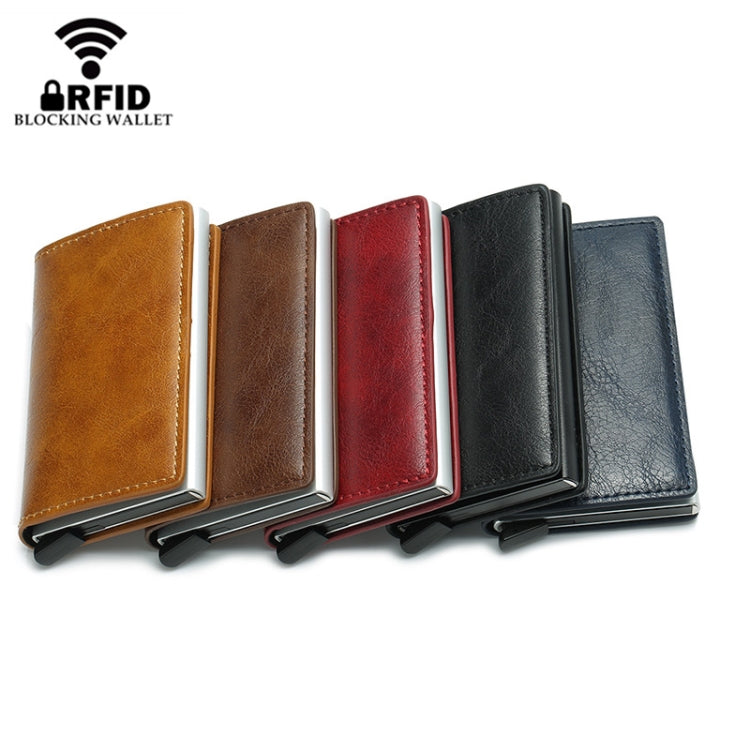 Automatic Elastic Card Type Anti-magnetic RFID Anti-theft Retro Card Package Universal Leather Metal Wallet(Black) - free shipping - PMC TechLife - Order now!
