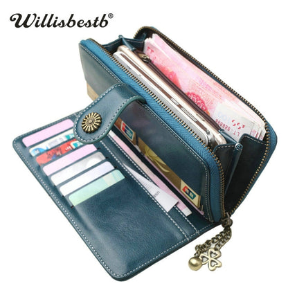 Vintage Button Phone Purses Women Wallets Female Purse Leather Brand Retro Ladies Long Zipper Woman Wallet Card Clutch(Short wine) - Wallets by PMC Jewellery | Online Shopping South Africa | PMC Jewellery