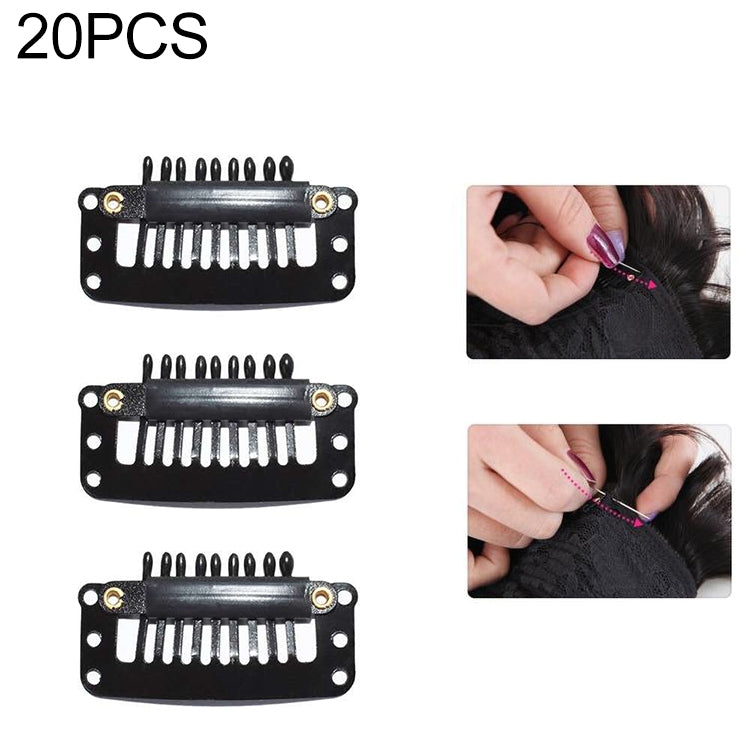 20 PCS 32mm 9-teeth Hair Extension Clips Snap Metal Clips With Silicone Back(Black) - Hair Extensions Tools by PMC Jewellery | Online Shopping South Africa | PMC Jewellery