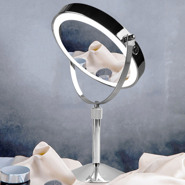 Desktop Double-SidedRound LED Luminous Makeup Mirror Liftable Magnifying Mirror, Specification:Plane + 5 Times Magnification(8-inch Rechargeable) - Mirror by PMC Jewellery | Online Shopping South Africa | PMC Jewellery