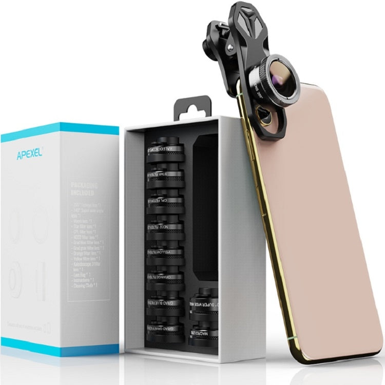 APEXEL APL-DG11 11 in 1 Multifunctional Fisheye Wide-angle Macro Polarized Starlight Gradient Filter Set Universal Mobile Phone Lens Set - free shipping - PMC TechLife - Order now!