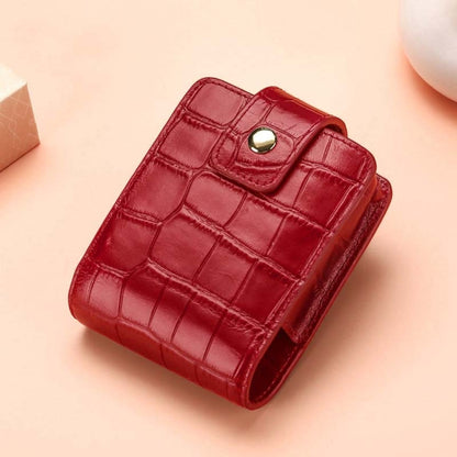 Simple Cowhide Crocodile Pattern Lipstick Bag Storage Portable Makeup Bag With Mirror(Red Wine) - Storage Boxes by PMC Jewellery | Online Shopping South Africa | PMC Jewellery