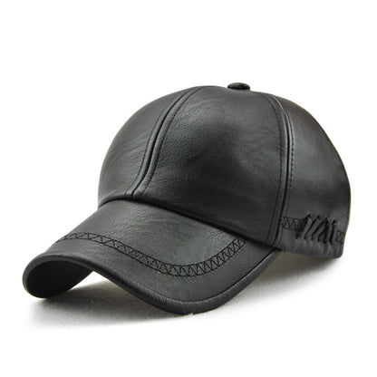 Outdoor Leisure Baseball Hat PU Leather Warm Peaked Cap, Size:Free Size(Black) - Peaked Cap by PMC Jewellery | Online Shopping South Africa | PMC Jewellery