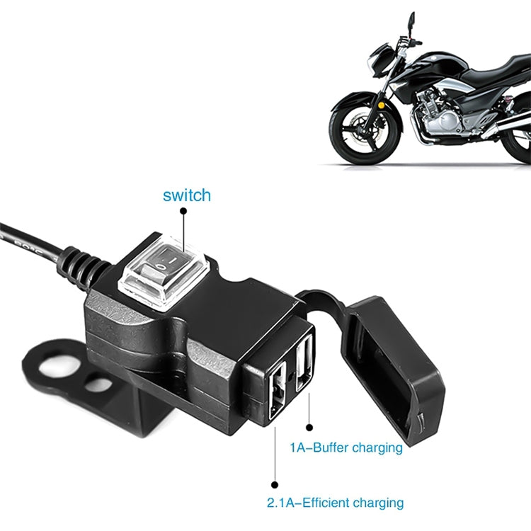 Dual USB Port 12V Waterproof Motorbike Motorcycle Handlebar Charger 5V 1A/2.1A Adapter Power Supply Socket for Phone Mobile - Electrical System by PMC Jewellery | Online Shopping South Africa | PMC Jewellery