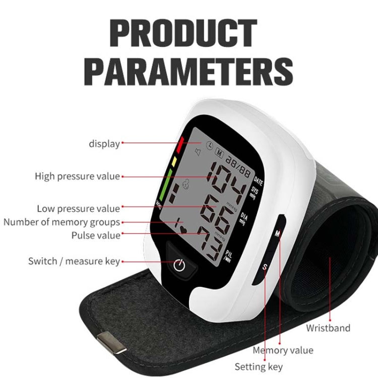 Wrist Type Electronic Blood Pressure Monitor Home Automatic Wrist Type Blood Pressure Measurement, Style: No Voice Announcement(White English) - Sphygmomanometer by PMC Jewellery | Online Shopping South Africa | PMC Jewellery