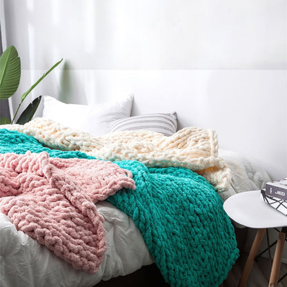 Handmade Thick Wool Knitted Blanket Sofa Chenille Stick Knitted Blanket, Size: 80 x 100 CM(Custard) - Bedding by PMC Jewellery | Online Shopping South Africa | PMC Jewellery