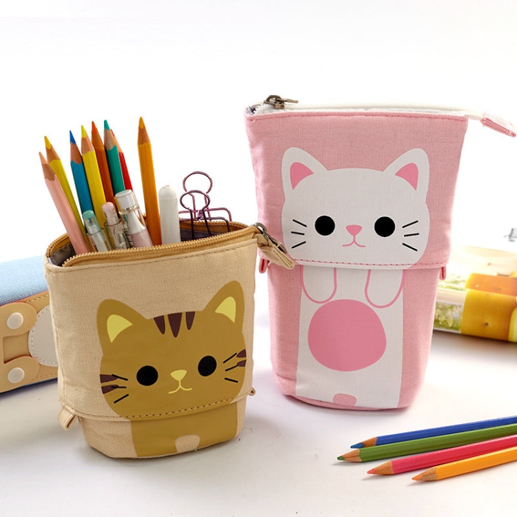 Corduroy Retractable Drop-Down Pencil Case Student Stationery Storage Bag(White Cat) - Pen Holder by PMC Jewellery | Online Shopping South Africa | PMC Jewellery