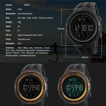 SKMEI 1250 Men Outdoor Waterproof Sports Digital Watch Multi-Function Watch(Black) - Leather Strap Watches by SKMEI | Online Shopping South Africa | PMC Jewellery | Buy Now Pay Later Mobicred