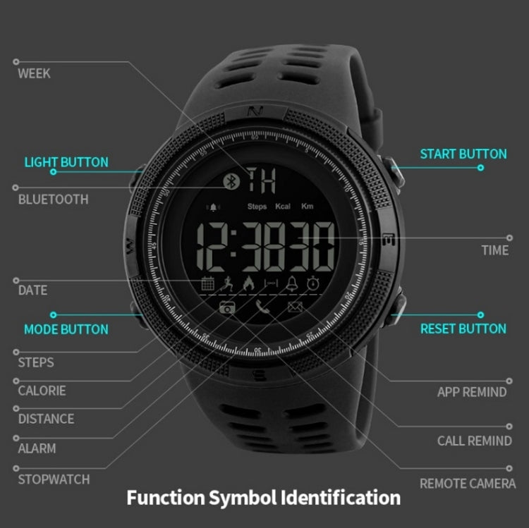 SKMEI 1250 Men Outdoor Waterproof Sports Digital Watch Multi-Function Watch(Black) - Leather Strap Watches by SKMEI | Online Shopping South Africa | PMC Jewellery | Buy Now Pay Later Mobicred