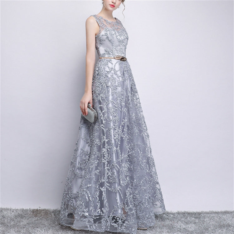 Banquet Lace Sleeveless  Long Party Formal Gown, Size:M(Grey) - Evening Dress by PMC Jewellery | Online Shopping South Africa | PMC Jewellery