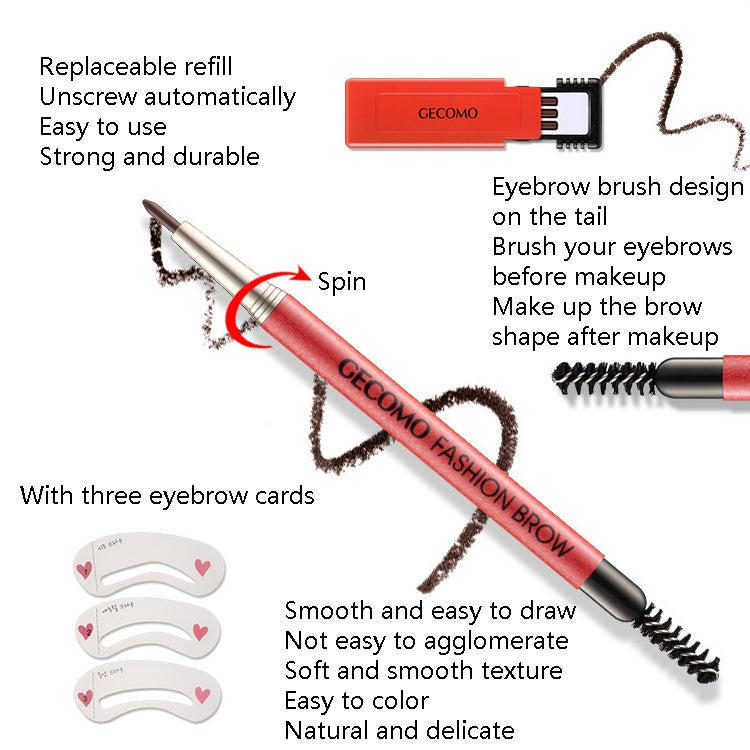 GECOMO 2 Set Automatic Rotation Double-Headed Eyebrow Pencil With Eyebrow Card And Replacement Refills Waterproof And Non-Smudged(3 Light Brown) - Eyes by PMC Jewellery | Online Shopping South Africa | PMC Jewellery