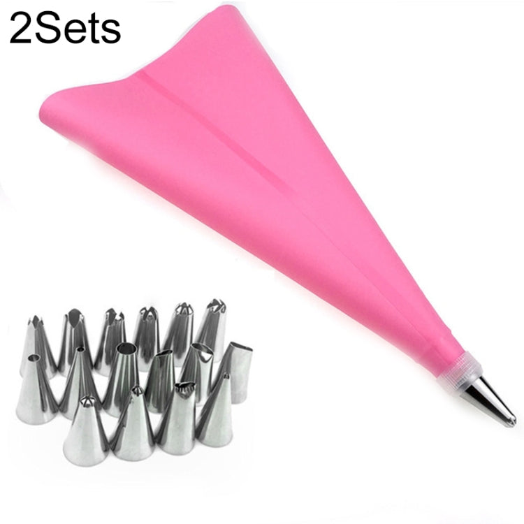 2 Sets Reusable Silicone Pastry Bag Cake Decorating Tools with 16 Nozzles Tips(Pink) - Food Molds by PMC Jewellery | Online Shopping South Africa | PMC Jewellery