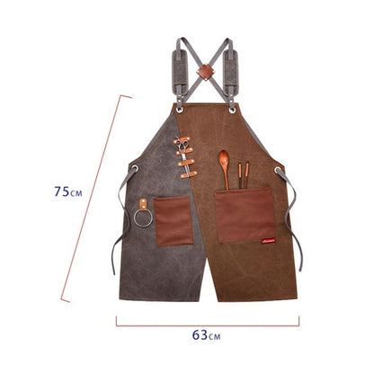 Denim Apron Barber Milk Tea Shop Waiter Overalls(Gray-yellow Shoulder Strap) - Aprons & Caps by PMC Jewellery | Online Shopping South Africa | PMC Jewellery