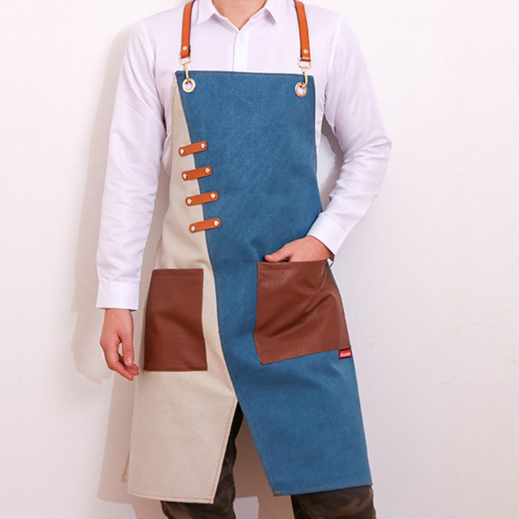 Denim Apron Barber Milk Tea Shop Waiter Overalls(Blue-white Hook Strap) - Aprons & Caps by PMC Jewellery | Online Shopping South Africa | PMC Jewellery