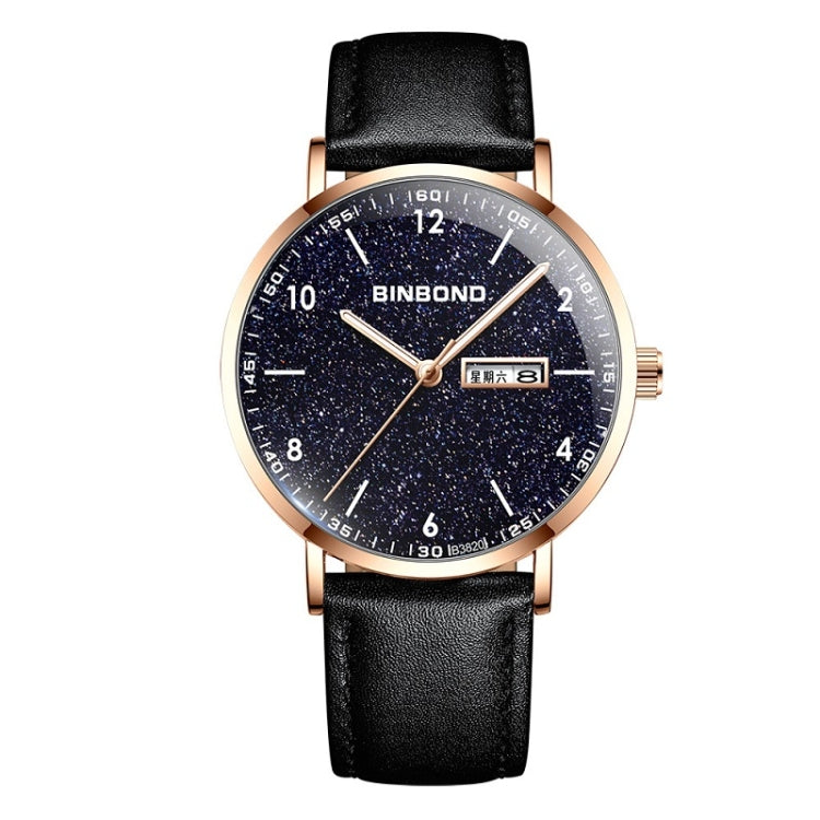 BINBOND B3820 Men Simple Luminous Quartz Watch Student Trendstarry Starry Sky Pattern Watch(Black Leather Rose Shell Rose Nails) - Leather Strap Watches by BINBOND | Online Shopping South Africa | PMC Jewellery | Buy Now Pay Later Mobicred