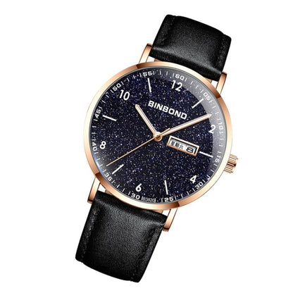 BINBOND B3820 Men Simple Luminous Quartz Watch Student Trendstarry Starry Sky Pattern Watch(Black Leather Rose Shell Rose Nails) - Leather Strap Watches by BINBOND | Online Shopping South Africa | PMC Jewellery | Buy Now Pay Later Mobicred