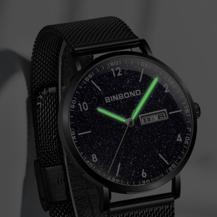 BINBOND B3820 Men Simple Luminous Quartz Watch Student Trendstarry Starry Sky Pattern Watch(Black Leather Rose Shell Rose Nails) - Leather Strap Watches by BINBOND | Online Shopping South Africa | PMC Jewellery | Buy Now Pay Later Mobicred