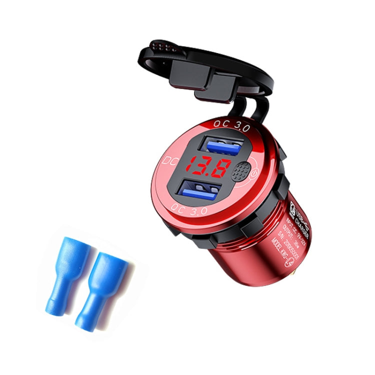 Aluminum Alloy Double QC3.0 Fast Charge With Button Switch Car USB Charger Waterproof Car Charger Specification: Red Shell Red Light With Terminal - DIY Modified Charger by PMC Jewellery | Online Shopping South Africa | PMC Jewellery