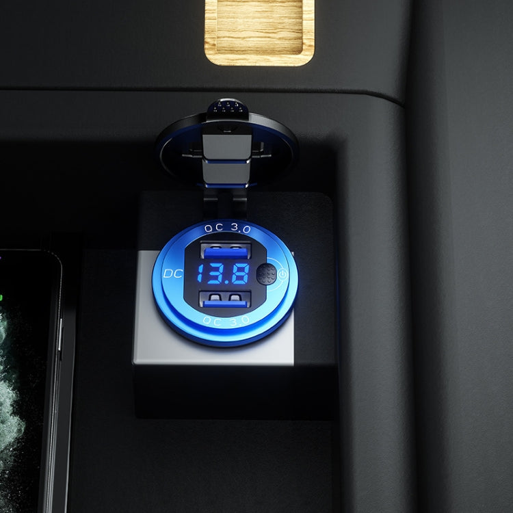 Aluminum Alloy Double QC3.0 Fast Charge With Button Switch Car USB Charger Waterproof Car Charger Specification: Golden Shell Green Light With Terminal - DIY Modified Charger by PMC TechLife | Online Shopping South Africa | PMC TechLife | Buy Now Pay Later Mobicred