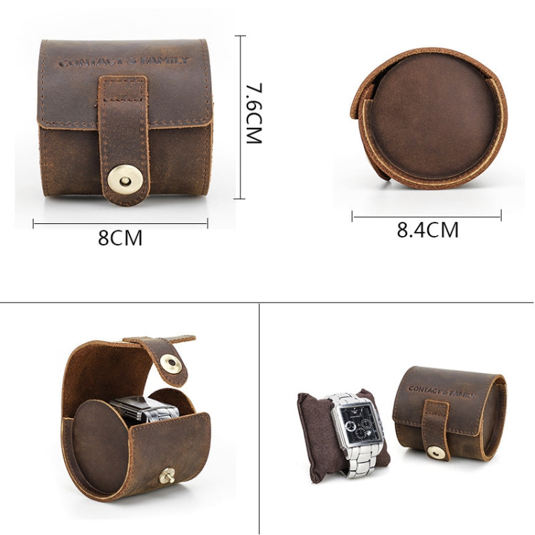 Contacts Family CF1125 Single Watch Position Crazy Horse Leather Watch Box Round Watch Storage Box(Coffee) - Watch Storages by Contacts Family | Online Shopping South Africa | PMC Jewellery | Buy Now Pay Later Mobicred