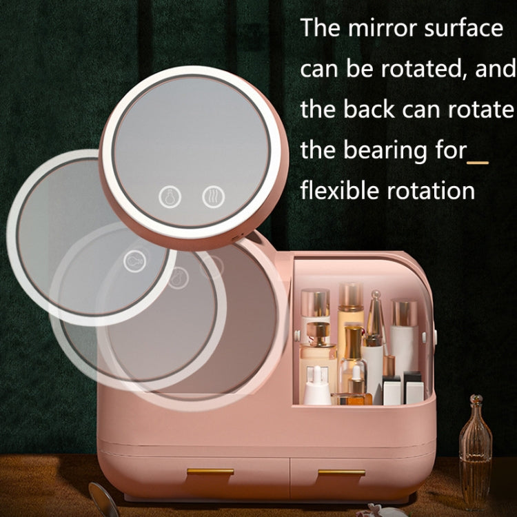 Mirror Desktop Makeup And Dustproof Drawer Storage Box With LED Light, Colour: Pink LED + Fan Model - Mirror by PMC Jewellery | Online Shopping South Africa | PMC Jewellery