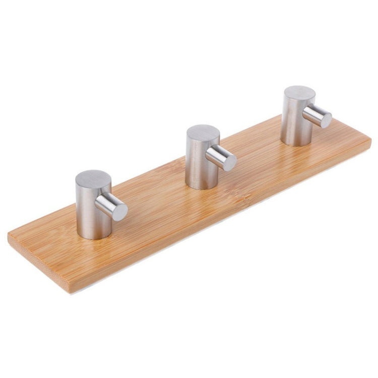 Stainless Steel Bamboo Wood Three Row Hook Kitchen Bathroom Door Adhesive Hook(Three Hook) - Shelf & Hooks by PMC Jewellery | Online Shopping South Africa | PMC Jewellery