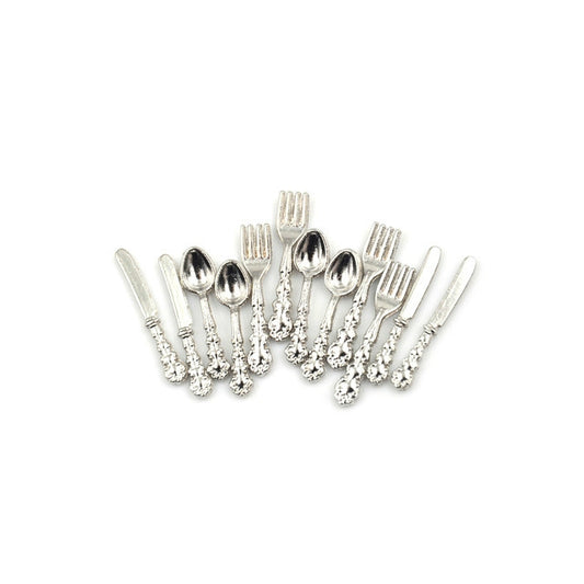 12 PCS / Set Simulation Kitchen Food Furniture Toys Dollhouse Miniature Accessories 1:12 Fork Knife Soup Spoon Tableware(Silver) - Pretend Play Toys by PMC Jewellery | Online Shopping South Africa | PMC Jewellery