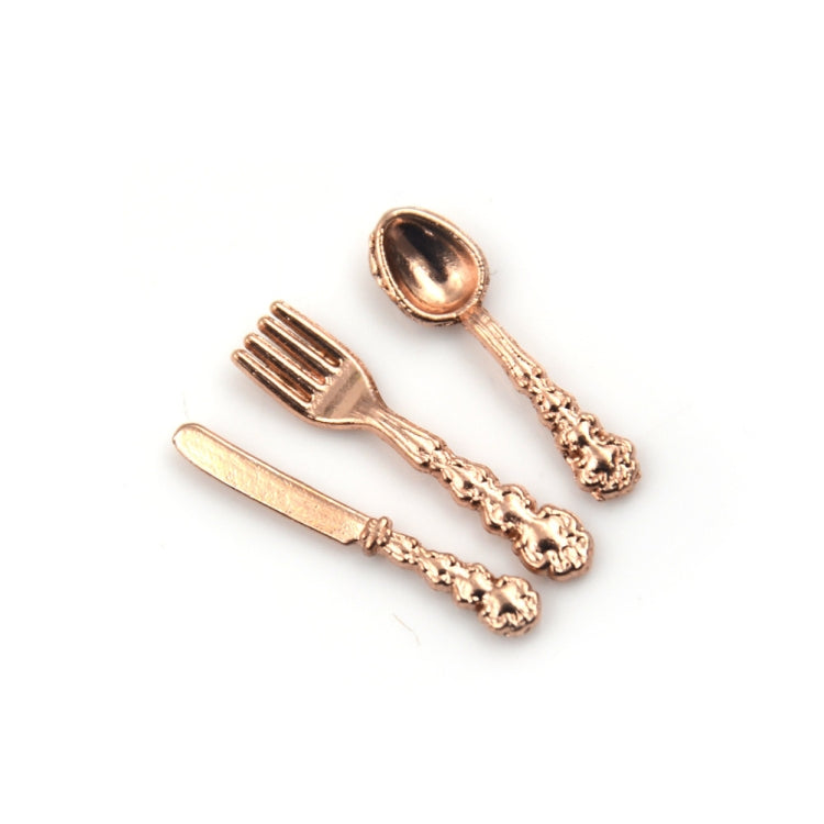 12 PCS / Set Simulation Kitchen Food Furniture Toys Dollhouse Miniature Accessories 1:12 Fork Knife Soup Spoon Tableware(Rose Gold) - Pretend Play Toys by PMC Jewellery | Online Shopping South Africa | PMC Jewellery