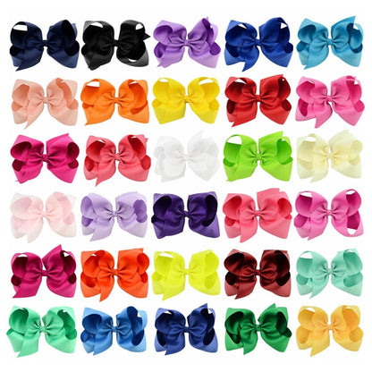 5 PCS 6 Inch Colorful Kids Girls Big Solid Ribbon Hair Bow Clips(12) - Head Bands by PMC Jewellery | Online Shopping South Africa | PMC Jewellery