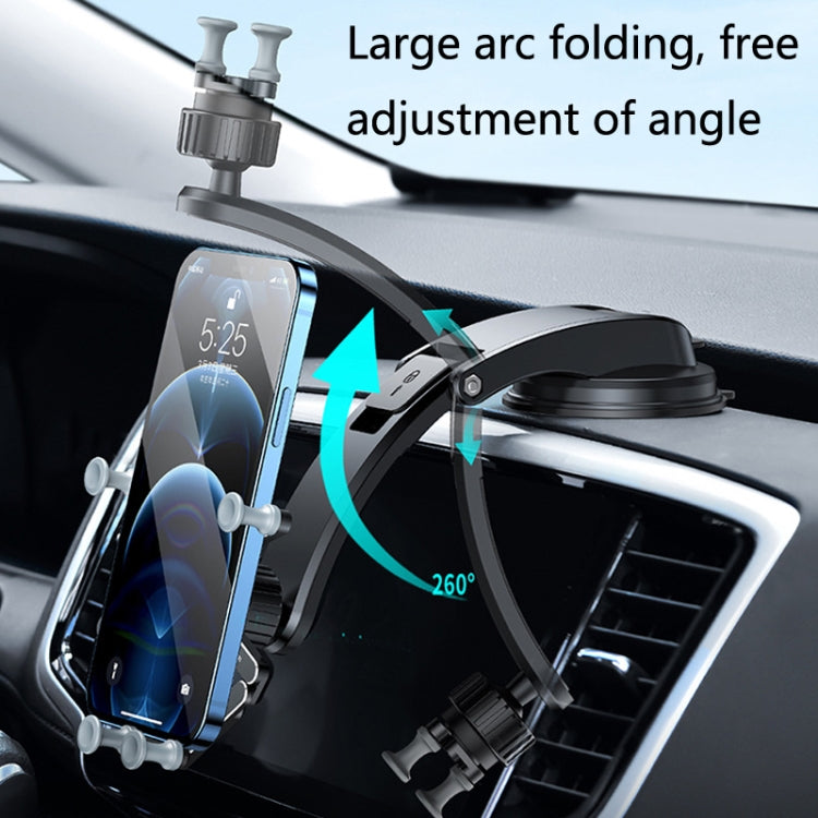 Oatsbasf Car Metal Gravity Mobile Phone Bracket Foldable Adjustment Stable Suction Cup Type Automoller General Bracket(Silver) - Car Holders by Oatsbasf | Online Shopping South Africa | PMC Jewellery | Buy Now Pay Later Mobicred