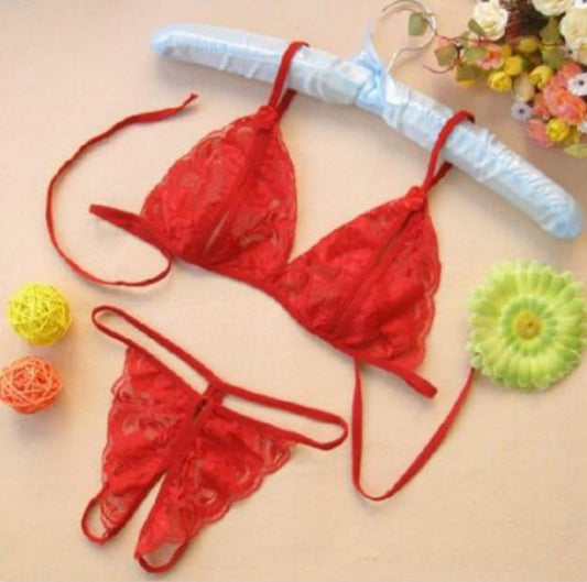 Lady Lotion Open Sexy Lace Three-Point Erotic Lingerie Open Panties Temptation Set(Red) - Ladies Underwear by PMC Jewellery | Online Shopping South Africa | PMC Jewellery