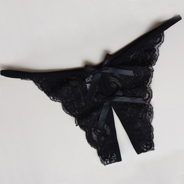 3 PCS Sexy Opening Crotch Panties Flower Lace Briefs Thongs(Black) - Ladies Underwear by PMC Jewellery | Online Shopping South Africa | PMC Jewellery