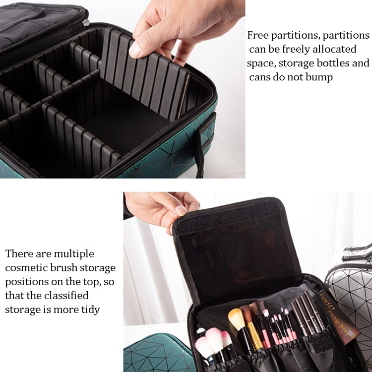 Waterproof Cosmetic Box With Partitions Cosmetic Bag Large-Capacity Rhombic PU Cosmetic Storage Box(Black) - Storage Boxes by PMC Jewellery | Online Shopping South Africa | PMC Jewellery