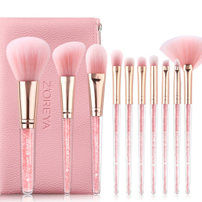 ZOREYA 10 In One Pink Crystal Transparent Handle Makeup Brush Set Makeup Tools,Style: With Brush Bag - Makeup Brushes by PMC Jewellery | Online Shopping South Africa | PMC Jewellery