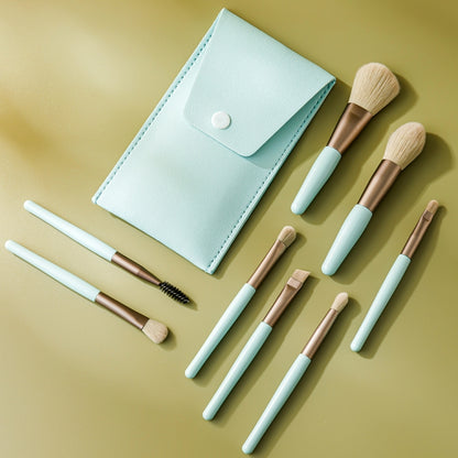 8-in-1 Mini Wooden Handle Makeup Brush Set Portable Loose Powder Brush(Fog Blue) - Makeup Brushes by PMC Jewellery | Online Shopping South Africa | PMC Jewellery