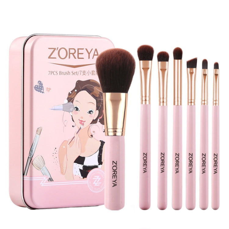 ZOREYA ZS744 7 In 1 Makeup Brush Set Beauty Tools Brush, Exterior color: Pink + Iron Box - Makeup Brushes by PMC Jewellery | Online Shopping South Africa | PMC Jewellery