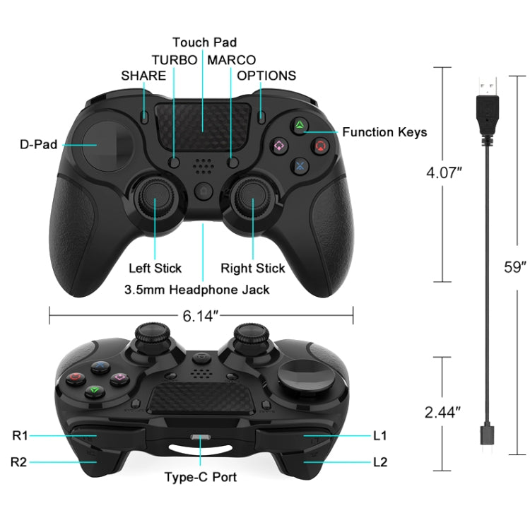 MB-P913 PC Six-Axis Somatosensory Back Key Programming Dual Vibration Bluetooth Gamepad For PS4 Pro(Black) - Gamepads by PMC Jewellery | Online Shopping South Africa | PMC Jewellery