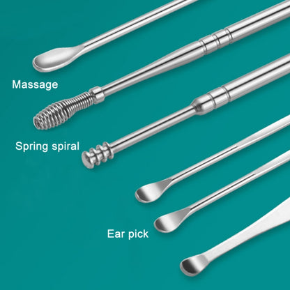 5 Sets 6 In 1 Stainless Steel Spring Spiral Portable Ear Pick, Specification: Yellow - Ear Care Tools by PMC Jewellery | Online Shopping South Africa | PMC Jewellery