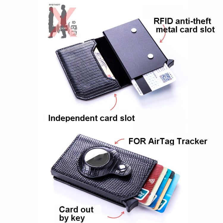 Lizard Pattern RFID Anti-Theft Card Holder With Tracker Hole For Airtag(Brown) - Wallet Series by PMC Jewellery | Online Shopping South Africa | PMC Jewellery