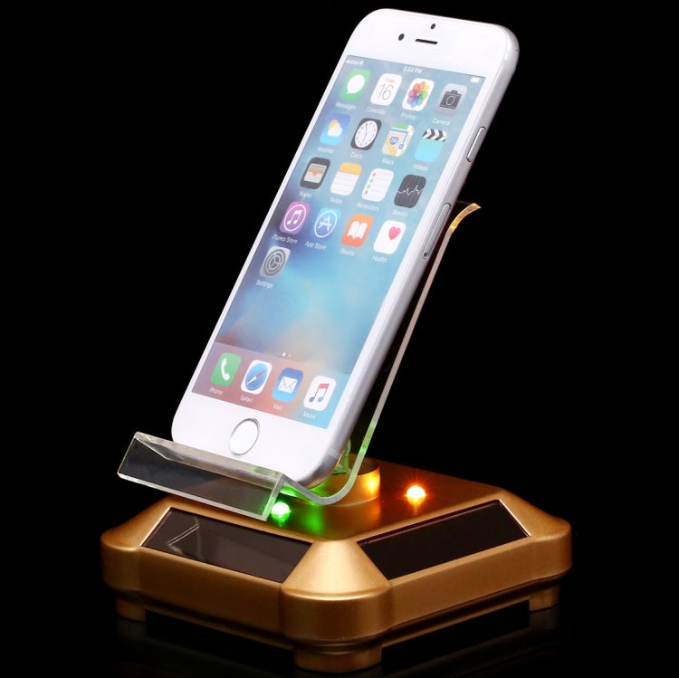 Solar Turntable Mobile Phone Stand Display Stand With Coloful Light(Gold) - Desktop Holder by PMC Jewellery | Online Shopping South Africa | PMC Jewellery