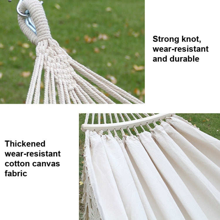 200x150cm Double Outdoor Camping Tassel Canvas Hammock with Stick(White) - Hammocks by PMC Jewellery | Online Shopping South Africa | PMC Jewellery