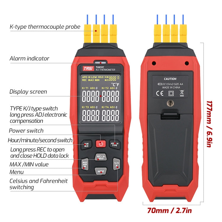 TASI Contact Temperature Meter K-Type Thermocouple Probe Thermometer, Style: TA612C 4 Channels - Thermostat & Thermometer by TASI | Online Shopping South Africa | PMC Jewellery