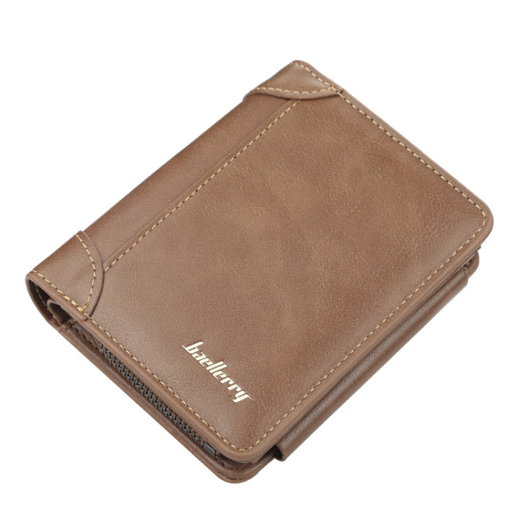 Baellerry D9159 Men Short Tri-Fold Zip Coin Purse Thin Card Holder(Brown) - Wallets by Baellerry | Online Shopping South Africa | PMC TechLife